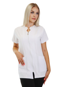 Karcsúsított női munkaköpeny 417- cipzáras, lágyan ívelt nyakkivágással