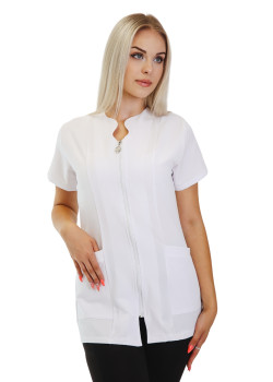 Karcsúsított női munkaköpeny 417- cipzáras, lágyan ívelt nyakkivágással